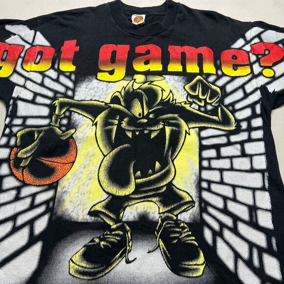 Vintage 1997 Looney Tunes Taz Got Game Shirt USA Made L Basketball Double Sided - Picture 6 of 13